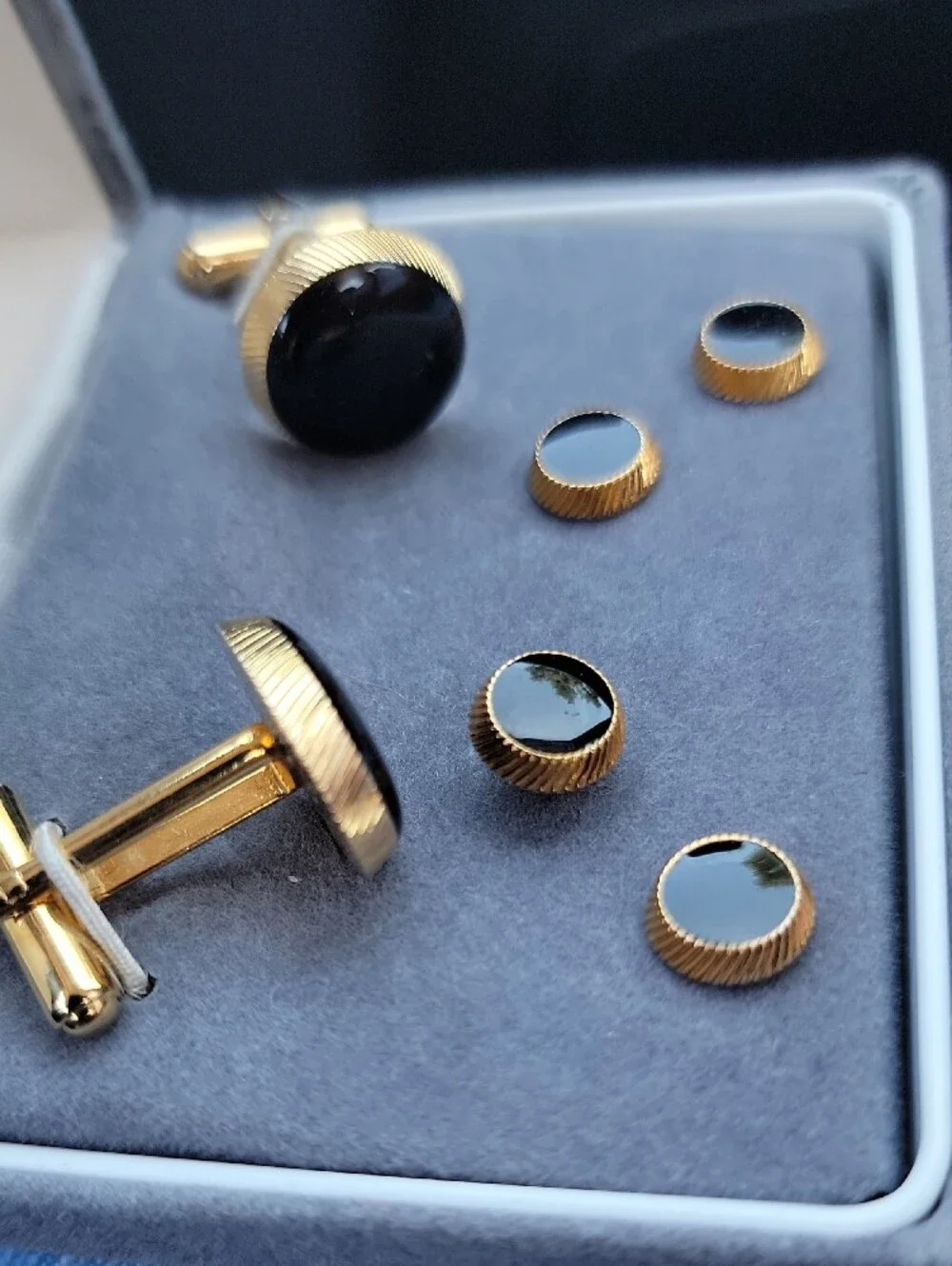 Gold and Black Cufflinks & Stud Set